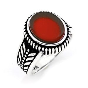 925 Sterling Silver Red Agate Stome Men's Ring